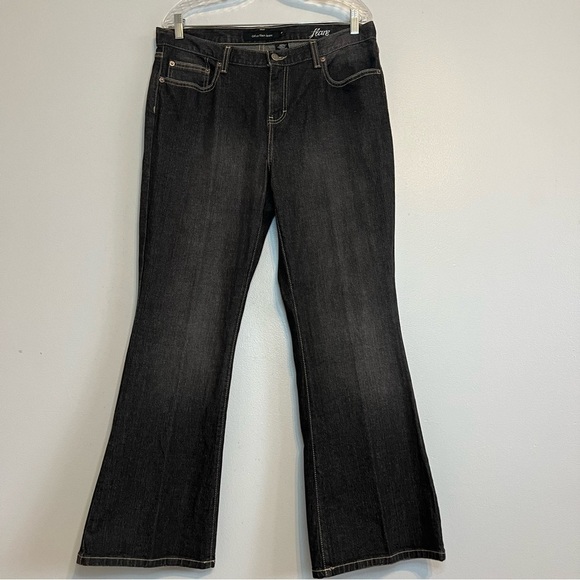 Calvin Klein Womens Flare Jeans Denim Black Sz 12 34 Mid Rise Dark Wash - Picture 1 of 7
